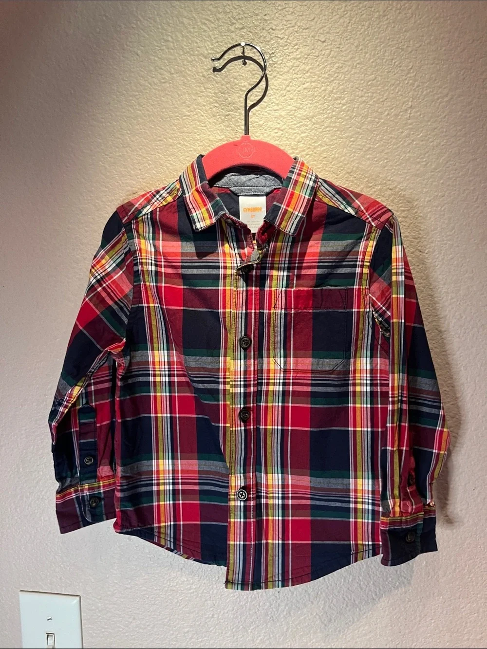 Gymboree Boys Matching Family Plaid Poplin Button Up Shirt Apple Orchard 3T